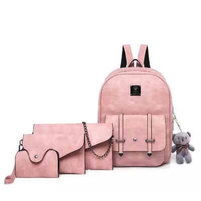 4Pcs PU Leather Backpack Travel Shoulder Handbag Shoulder Bag Purse Card Holder Rucksack Bag